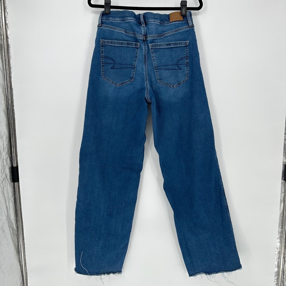 American Eagle Curvy Super High Rise Baggy Straight Denim Blue Jeans Women's 8 L - Picture 3 of 6